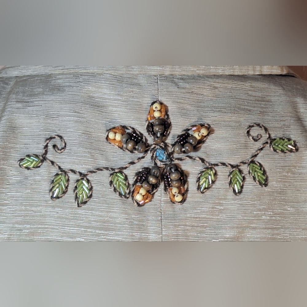 SILK LAND 100% Silk Light Brown Floral Embroidered Blazer - Picture 10 of 11